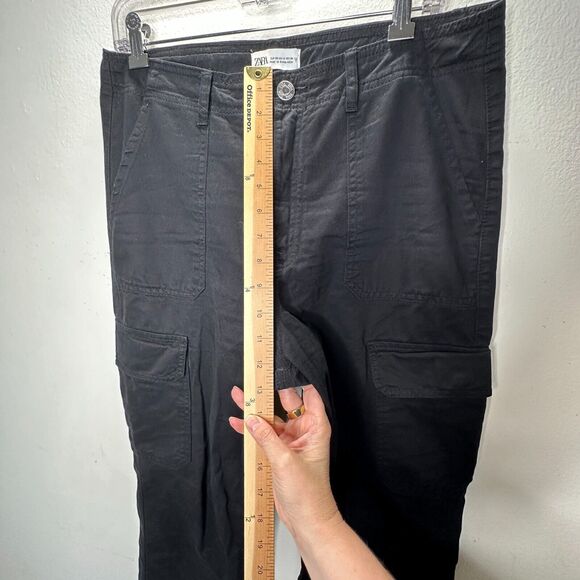 Zara Cute Black Wide Leg Pocketed Utility Cargo Khaki Trouser Pants 8 - Picture 6 of 9